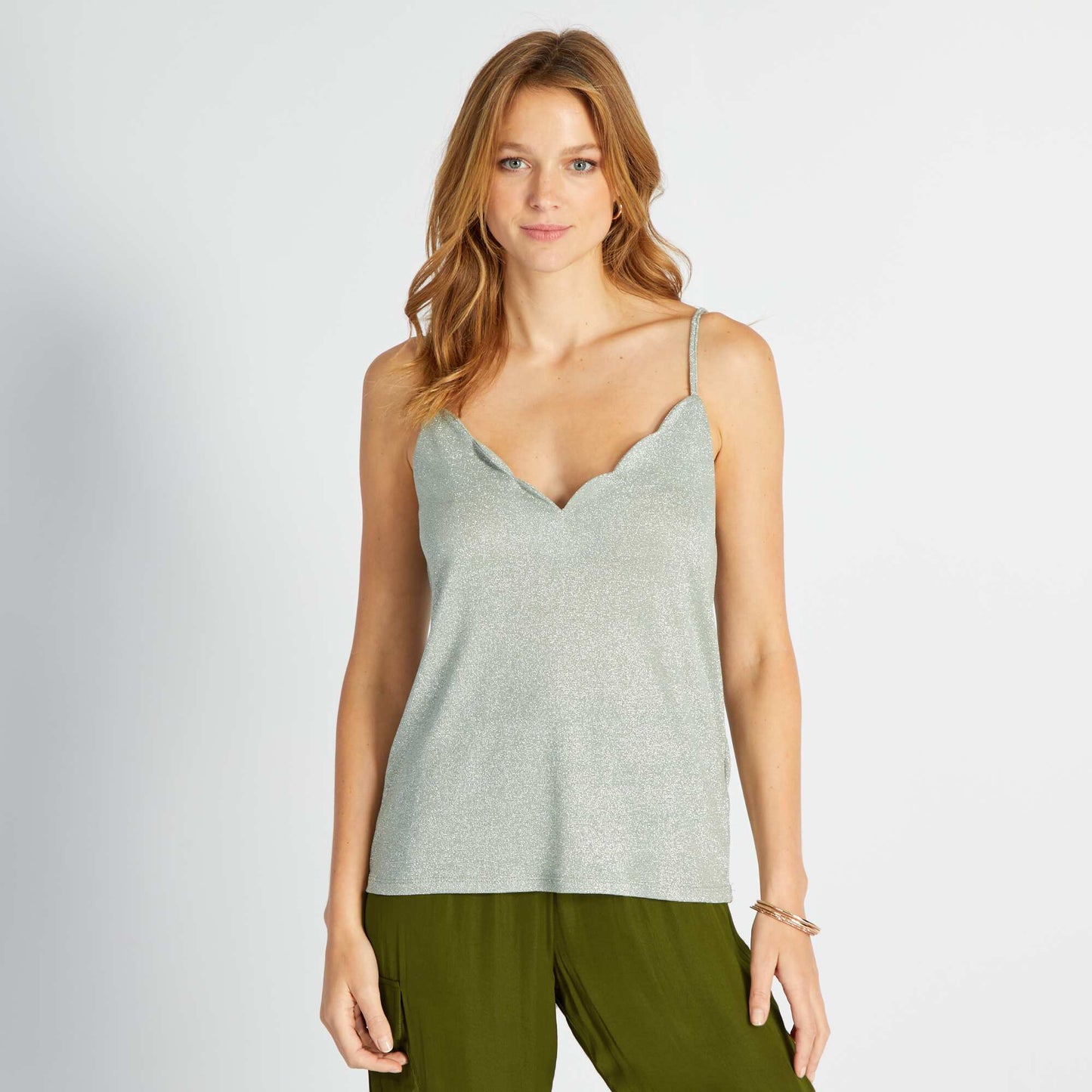 Glittery vest top with scalloped neckline SEAGREEN26