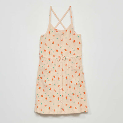 Ribbed knit dungaree dress BEIGE