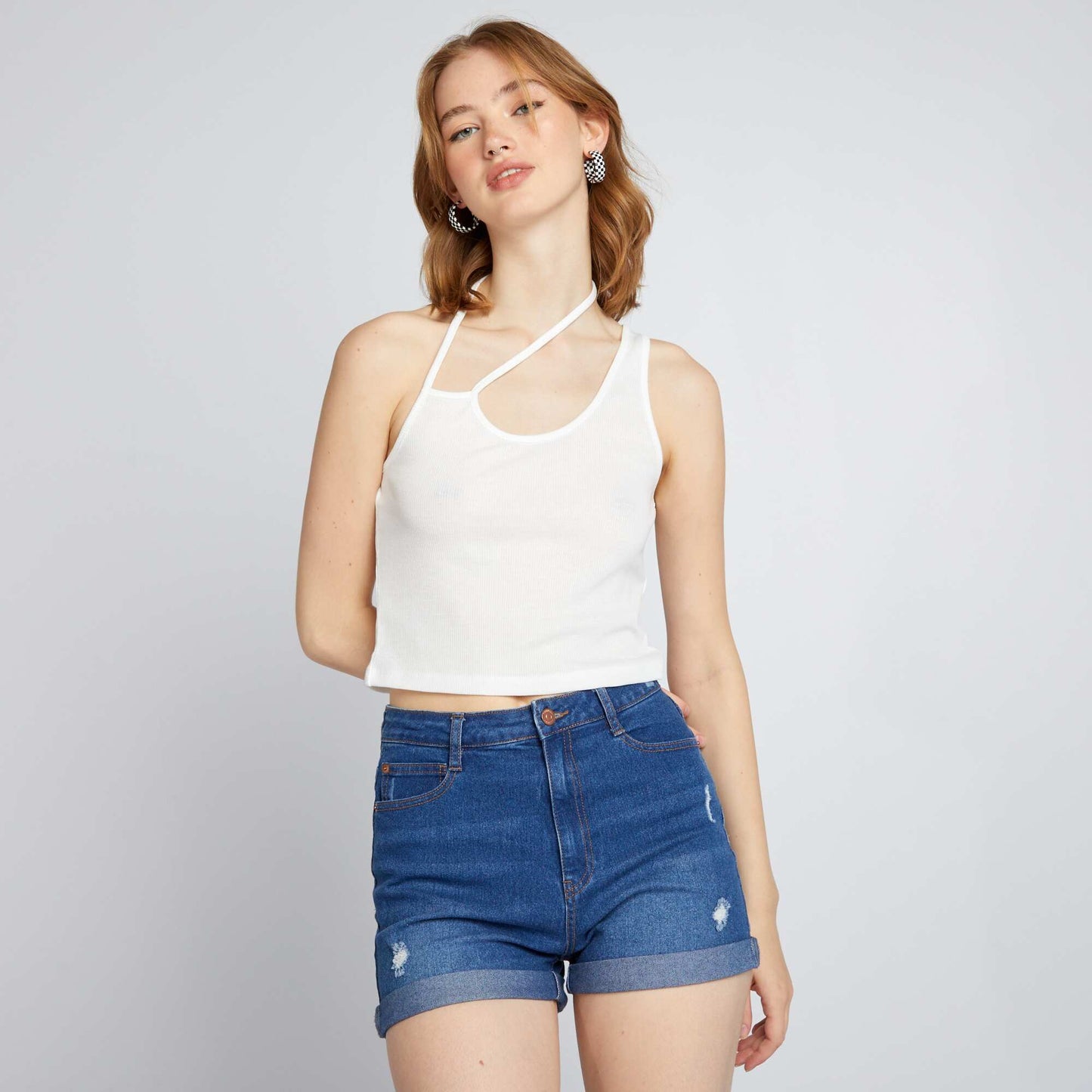 Vest top with asymmetric straps White