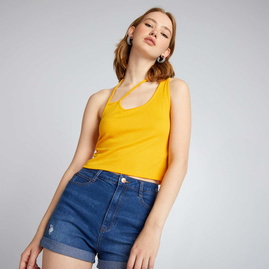 Vest top with asymmetric straps LEMON YELLOW