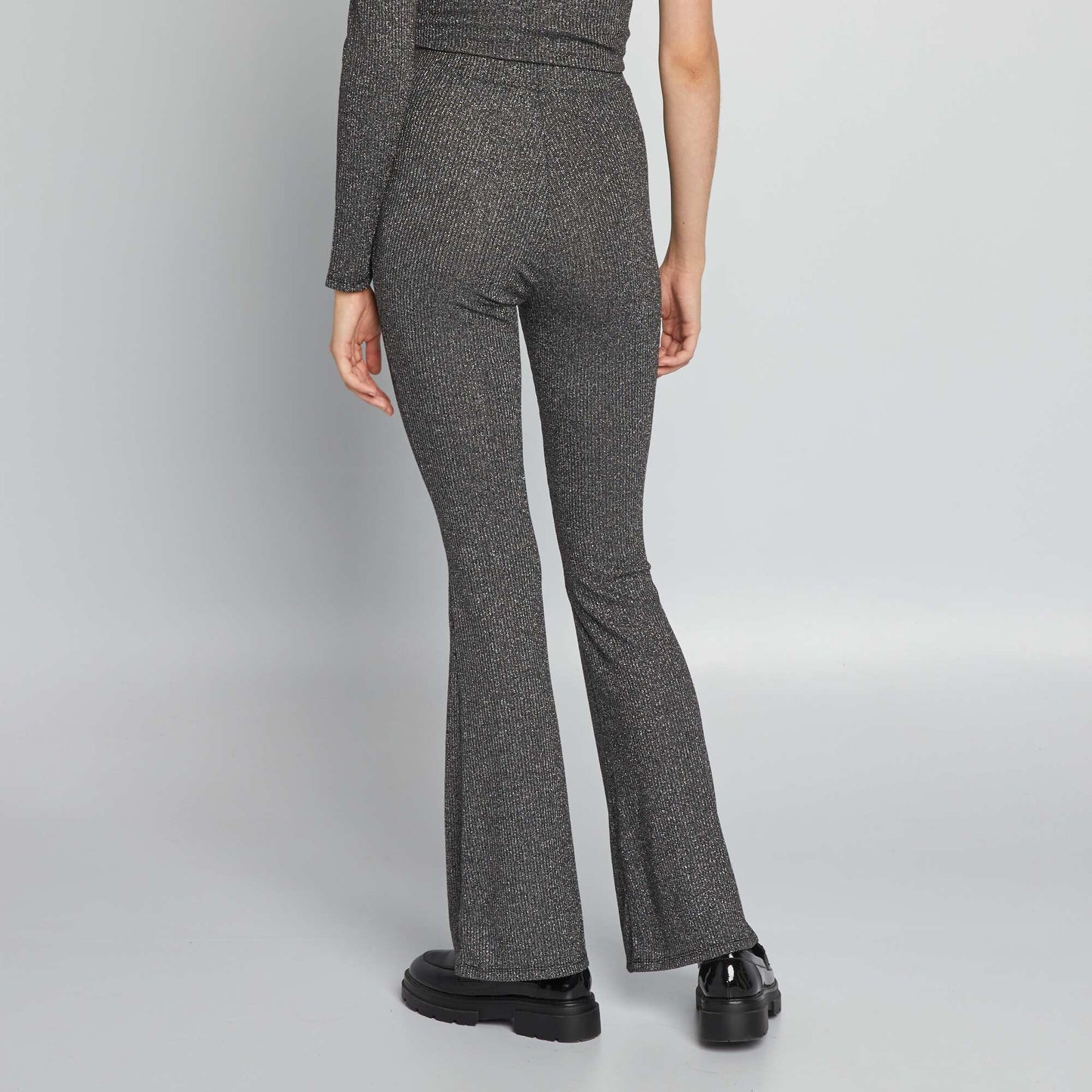 Shiny knit flared trousers BLACK LURE