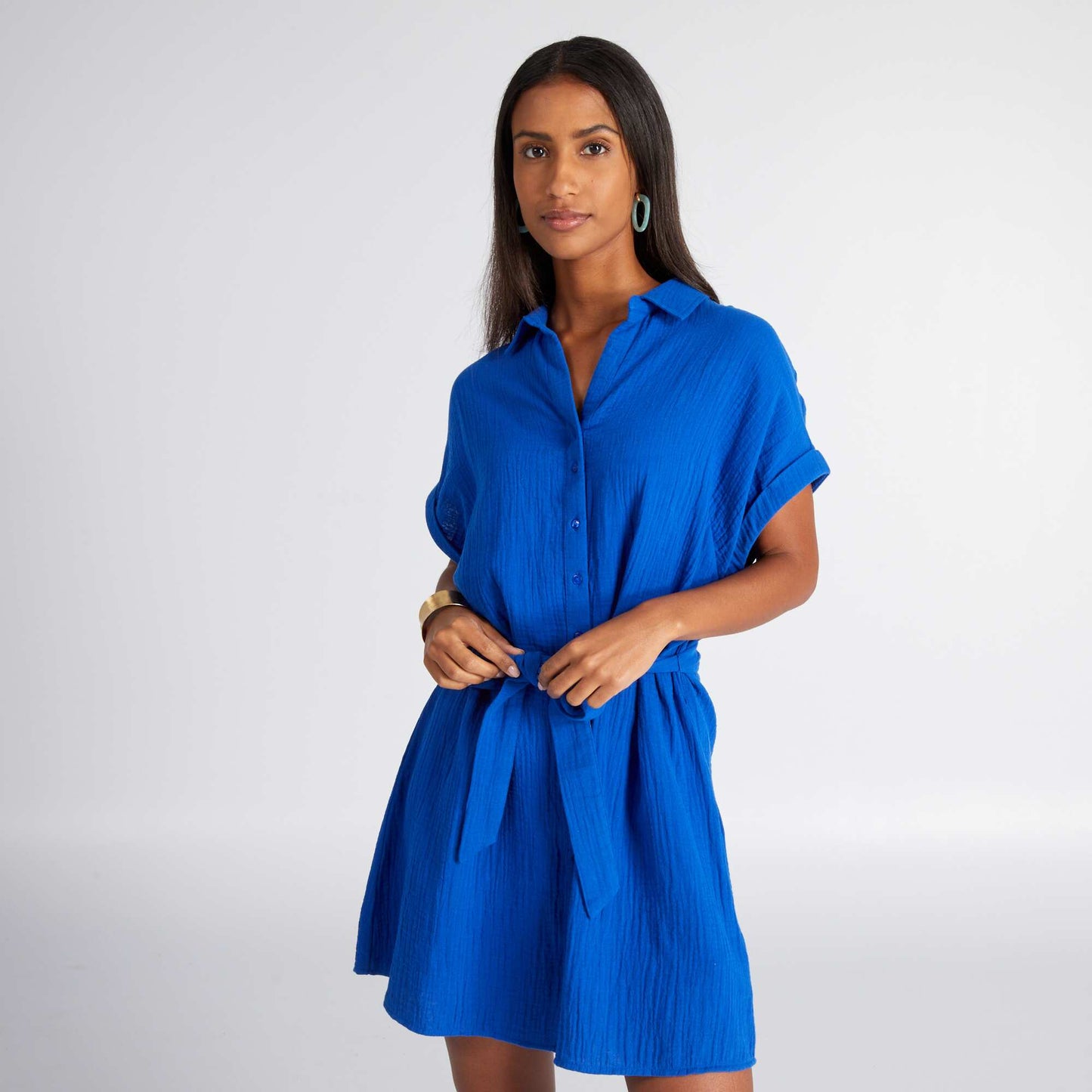 Double cotton gauze shirt dress BLUE WEB