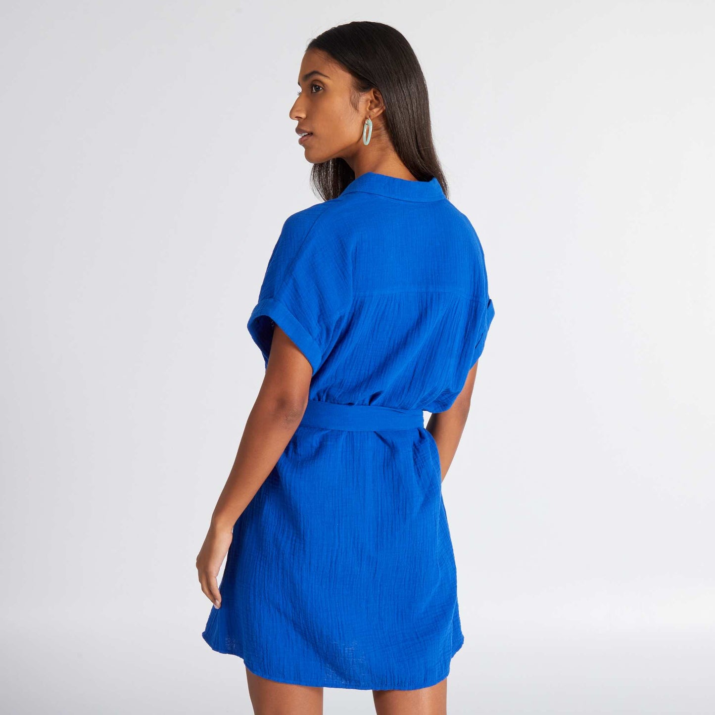 Double cotton gauze shirt dress BLUE WEB