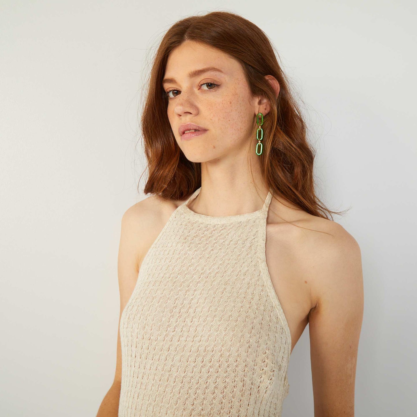Long crochet dress with linen BEIGECROC