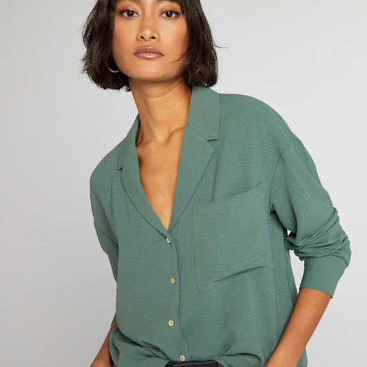 Long-sleeved blouse with pyjama collar GREEN