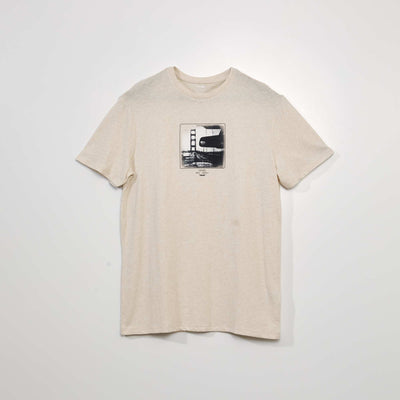 Short-sleeved printed T-shirt BEIGE