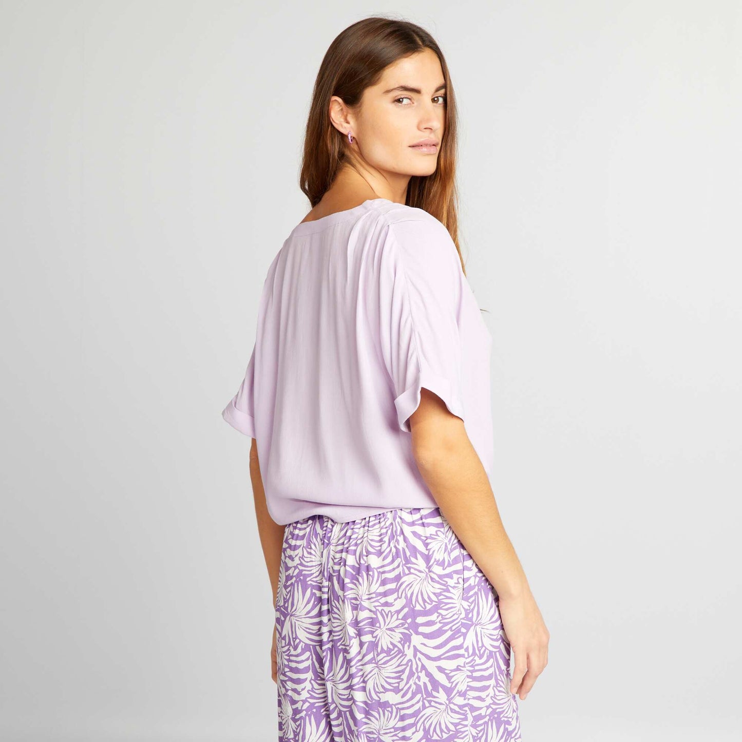 Short-sleeved tie blouse PURPLE