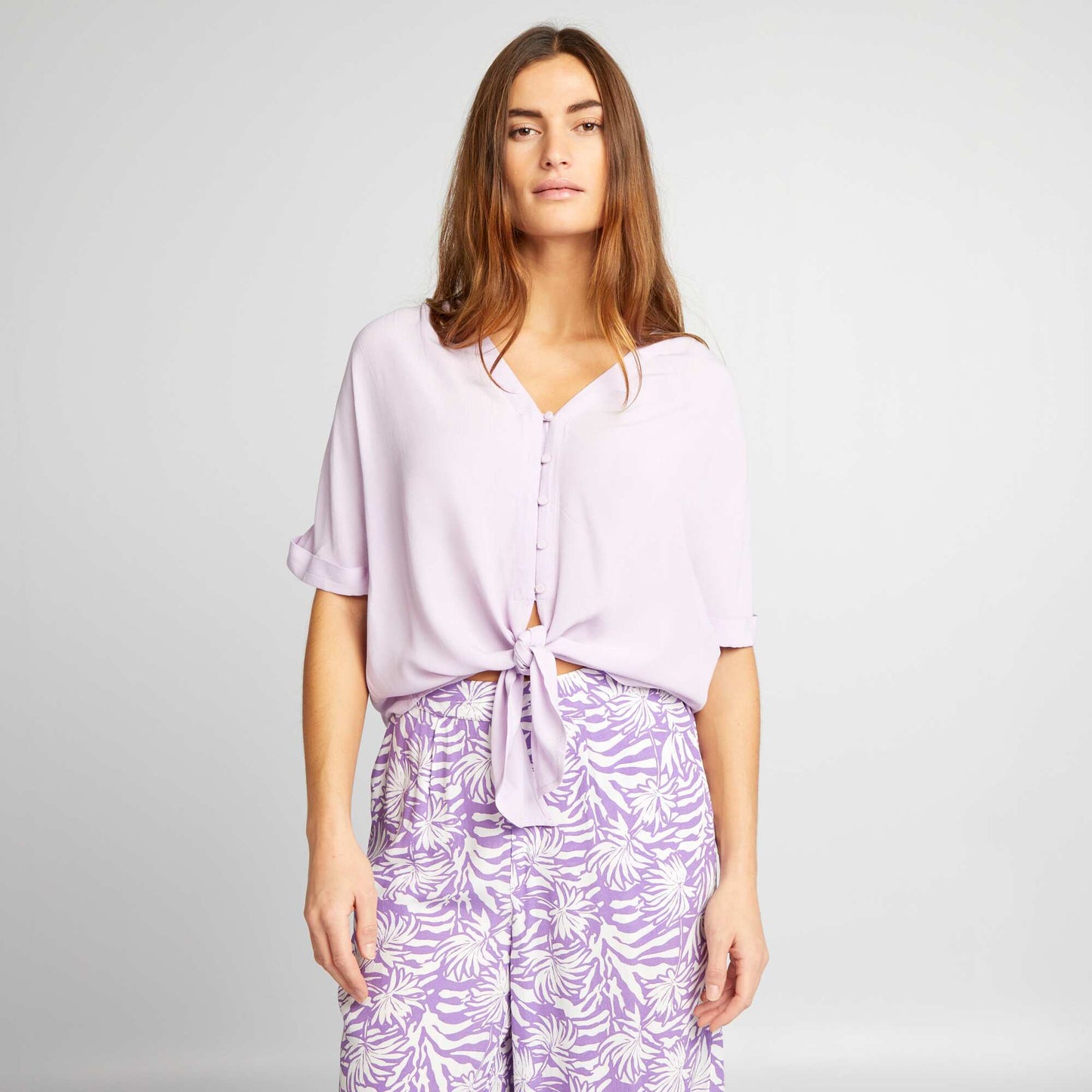 Short-sleeved tie blouse PURPLE