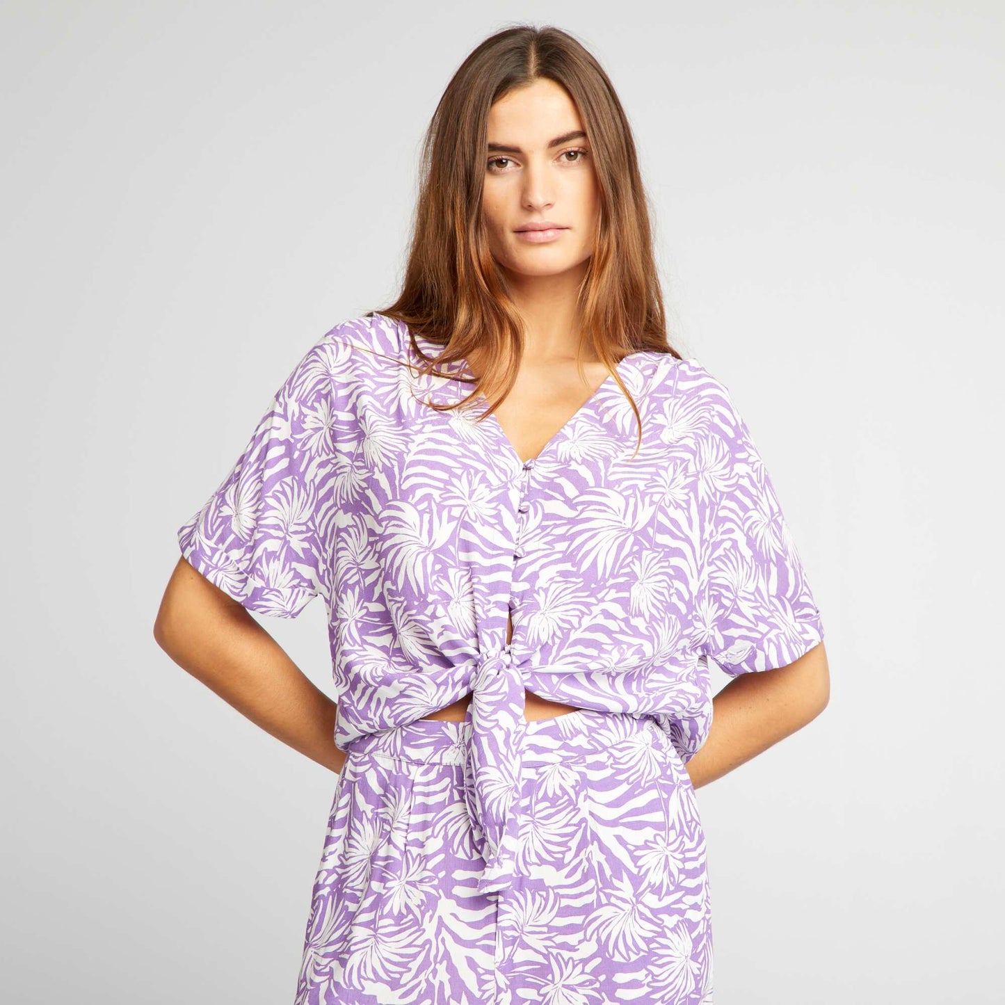 Short-sleeved tie blouse PURPLE