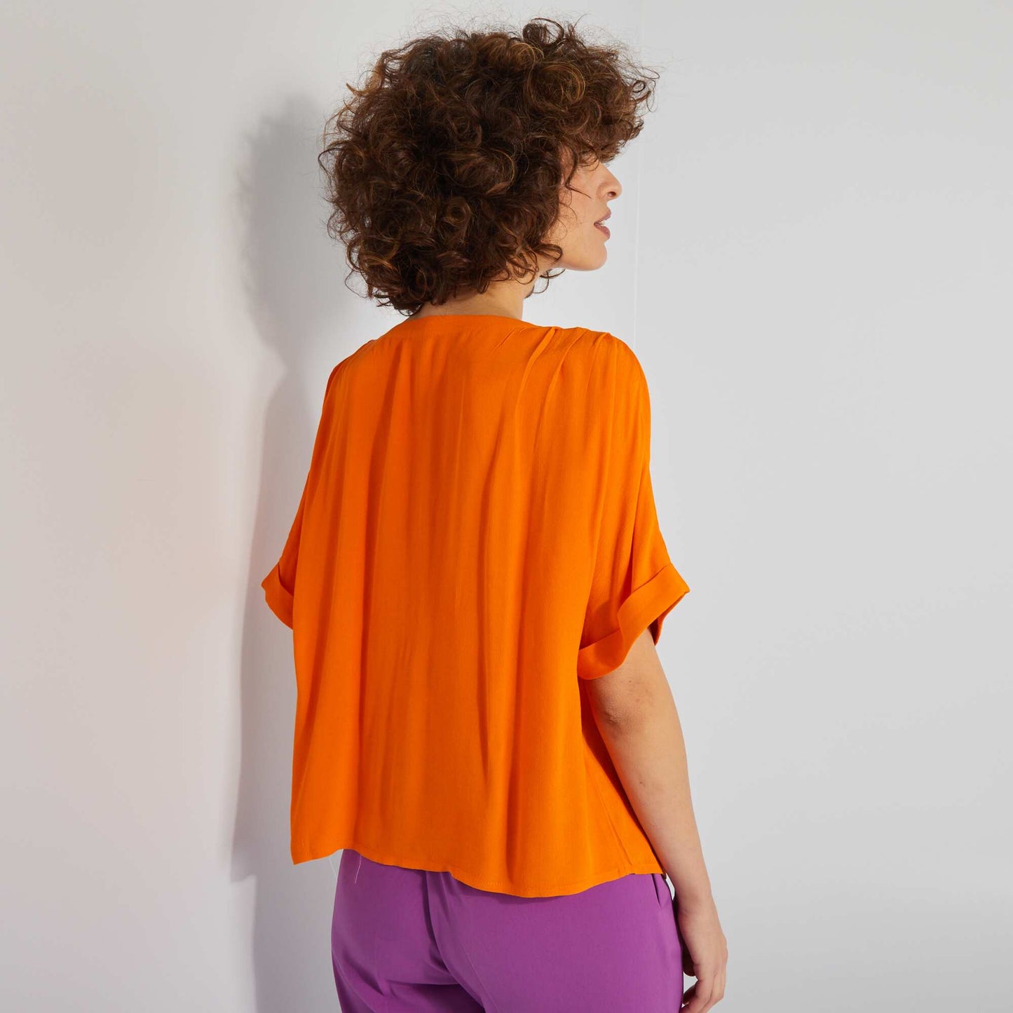 Short-sleeved tie blouse ORANGE