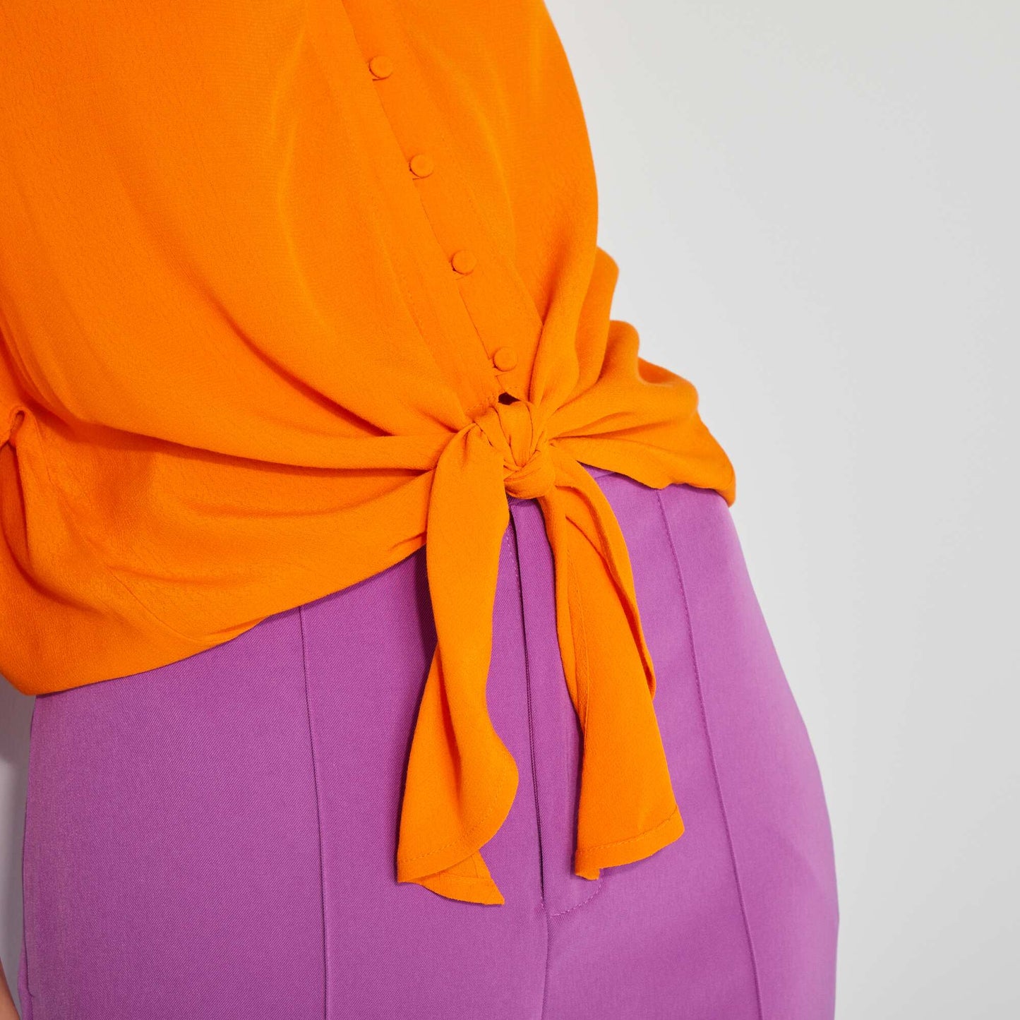 Short-sleeved tie blouse ORANGE