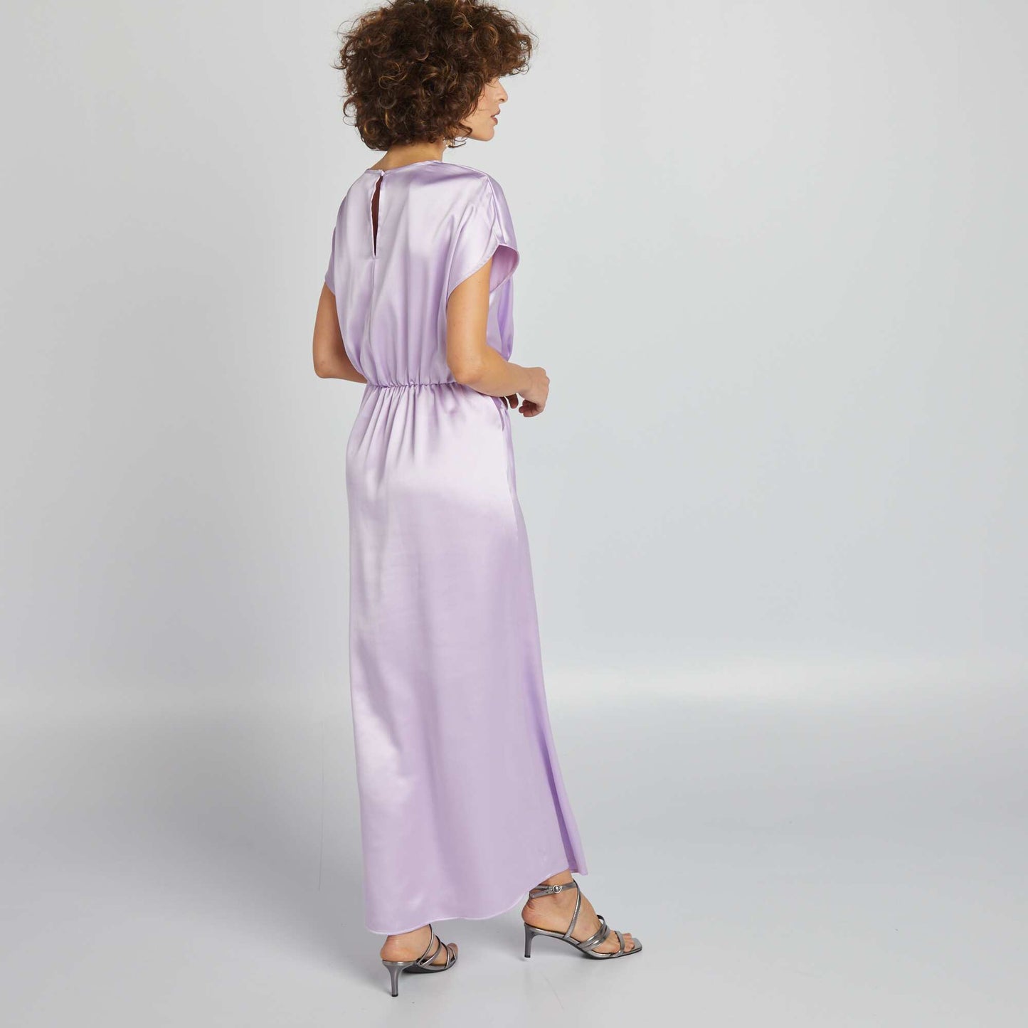 Long satin dress with tie at the front PURPLE