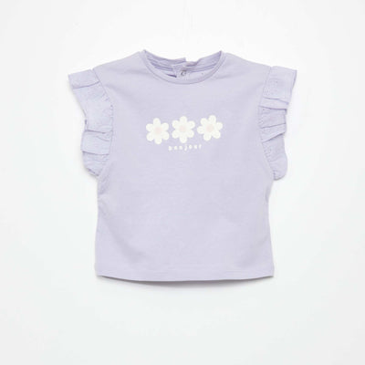 Cotton top with ruffled shoulders PURPLE