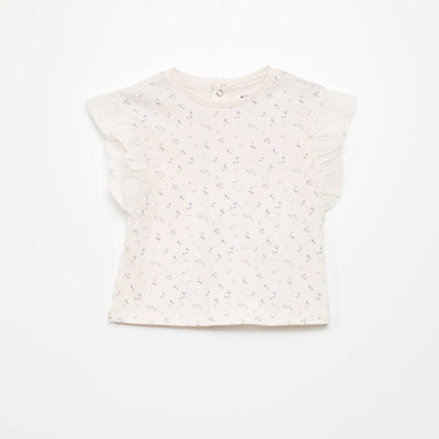 Cotton top with ruffled shoulders PINK