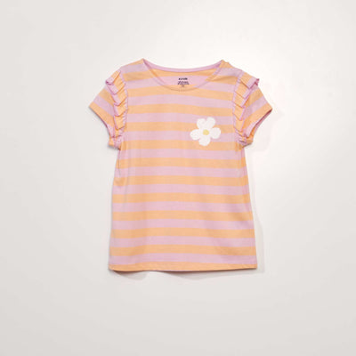 Jersey T-shirt with ruffled sleeves WHITE