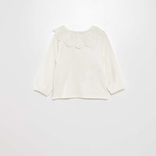 Pointelle knit T-shirt WHITE