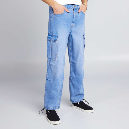 Wide-leg multi-pocket denim trousers BLUE