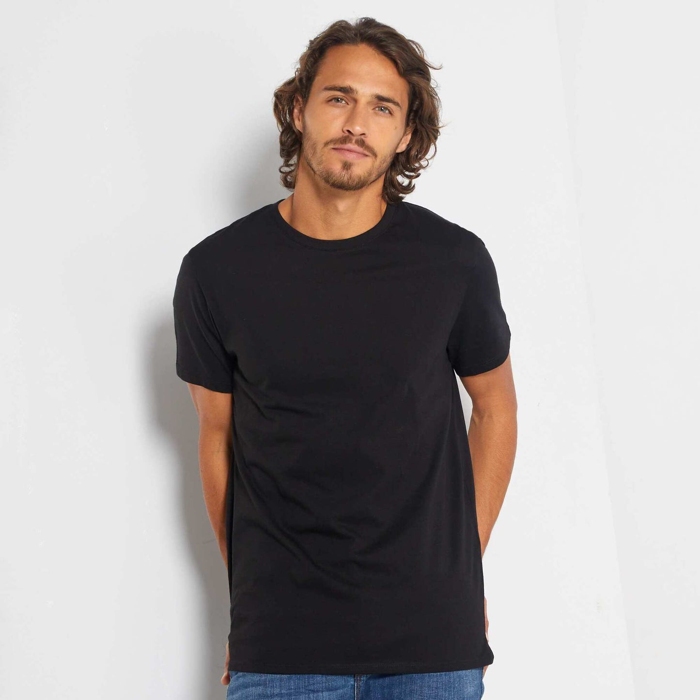 Plain jersey straight T-shirt black