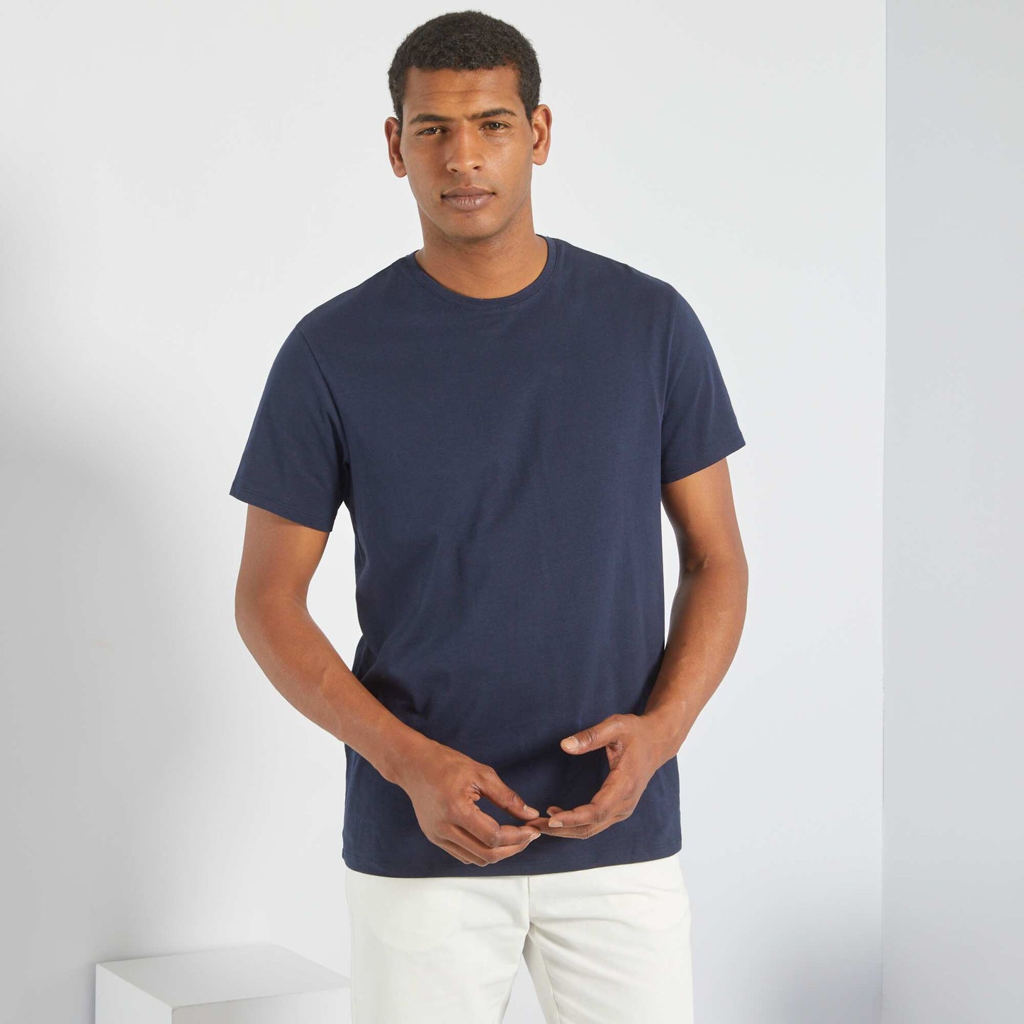 Plain jersey straight T-shirt dark blue