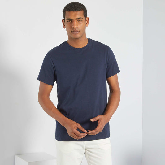 Plain jersey straight T-shirt dark blue
