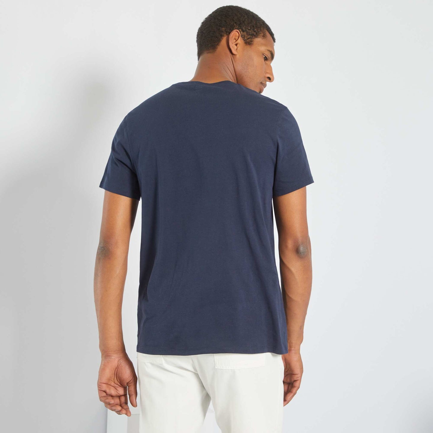 Plain jersey straight T-shirt dark blue