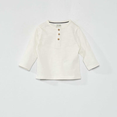 Eco-design T-shirt with granddad neckline White