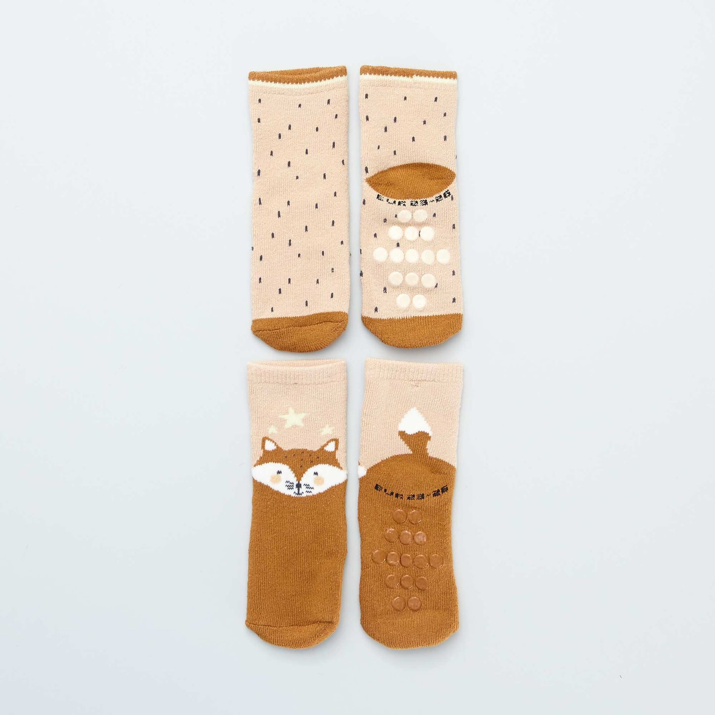 Pack of 2 pairs of non-slip socks BEIGE