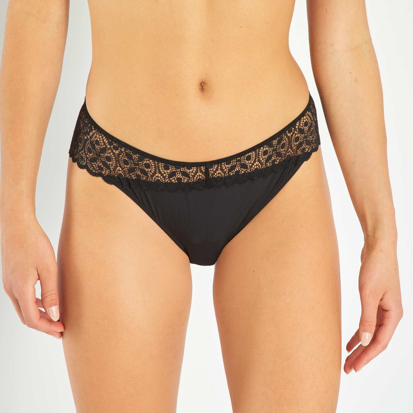 Microfibre and lace briefs Black