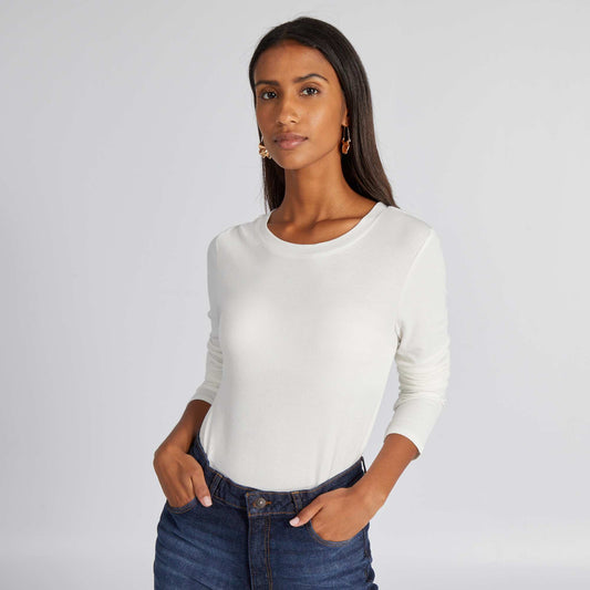 Stretch ribbed knit T-shirt White