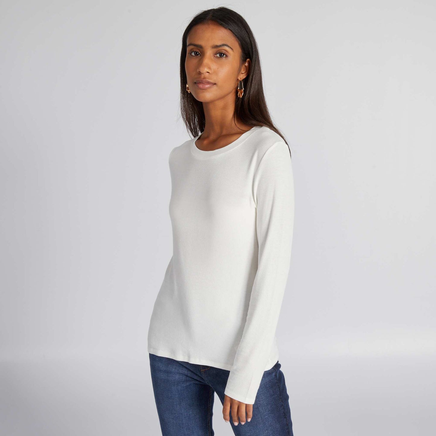 Stretch ribbed knit T-shirt White