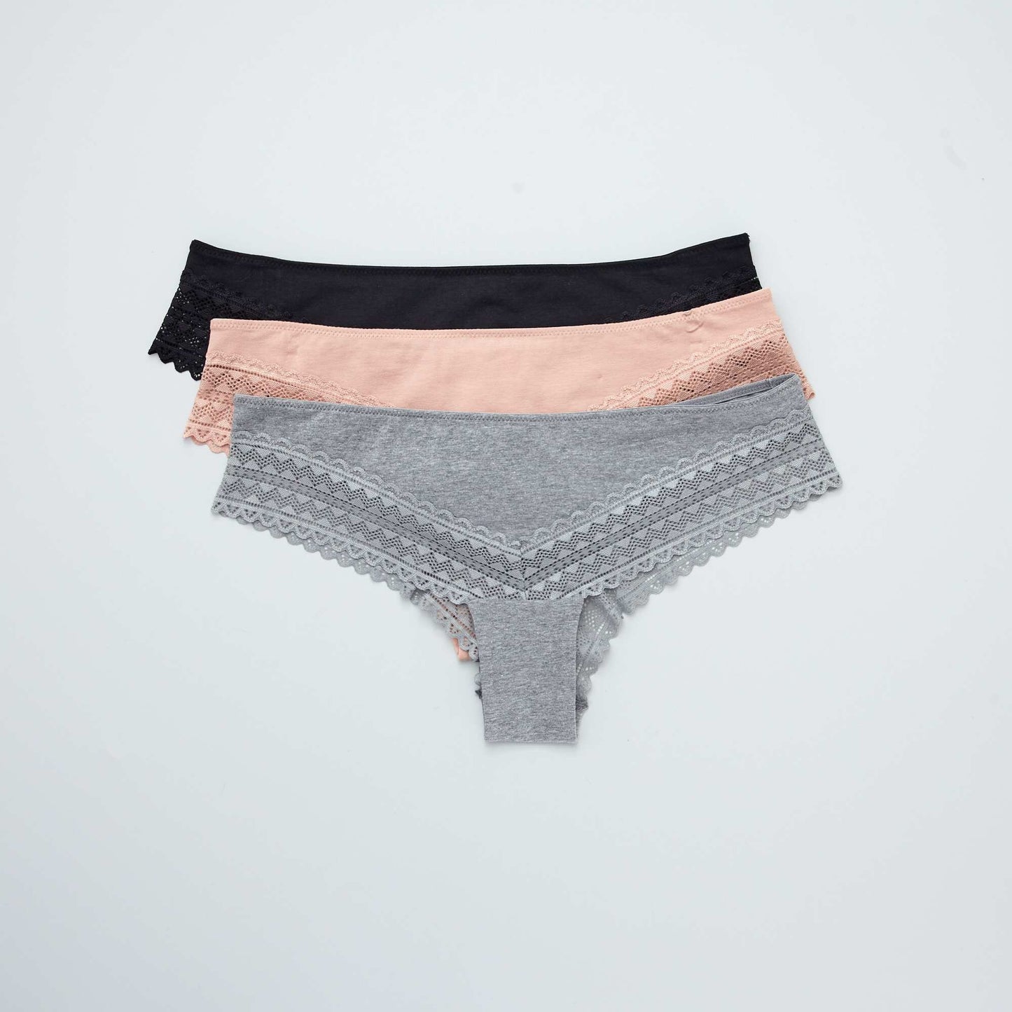 Pack of 3 cotton and lace tanga briefs PINK