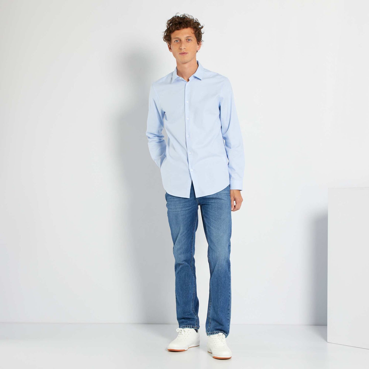 Block colour straight-cut shirt BLUE