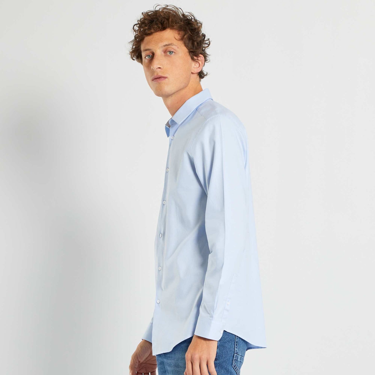 Block colour straight-cut shirt BLUE