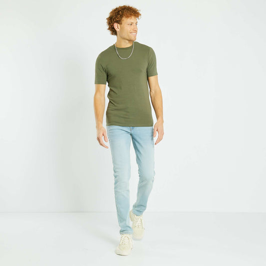 Round neck cotton T-shirt - Muscle shirt khaki