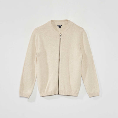 Zip-up knit cardigan BEIGE