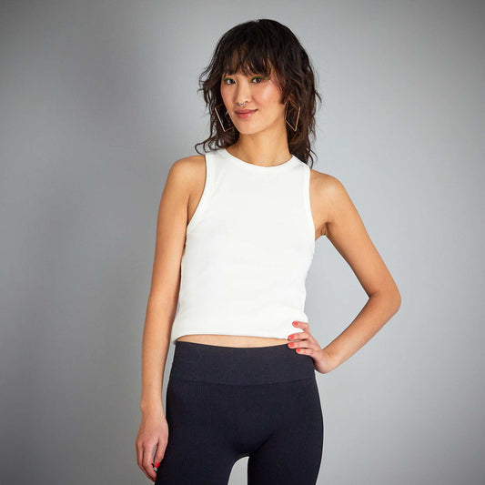 Plain ribbed knit vest top White