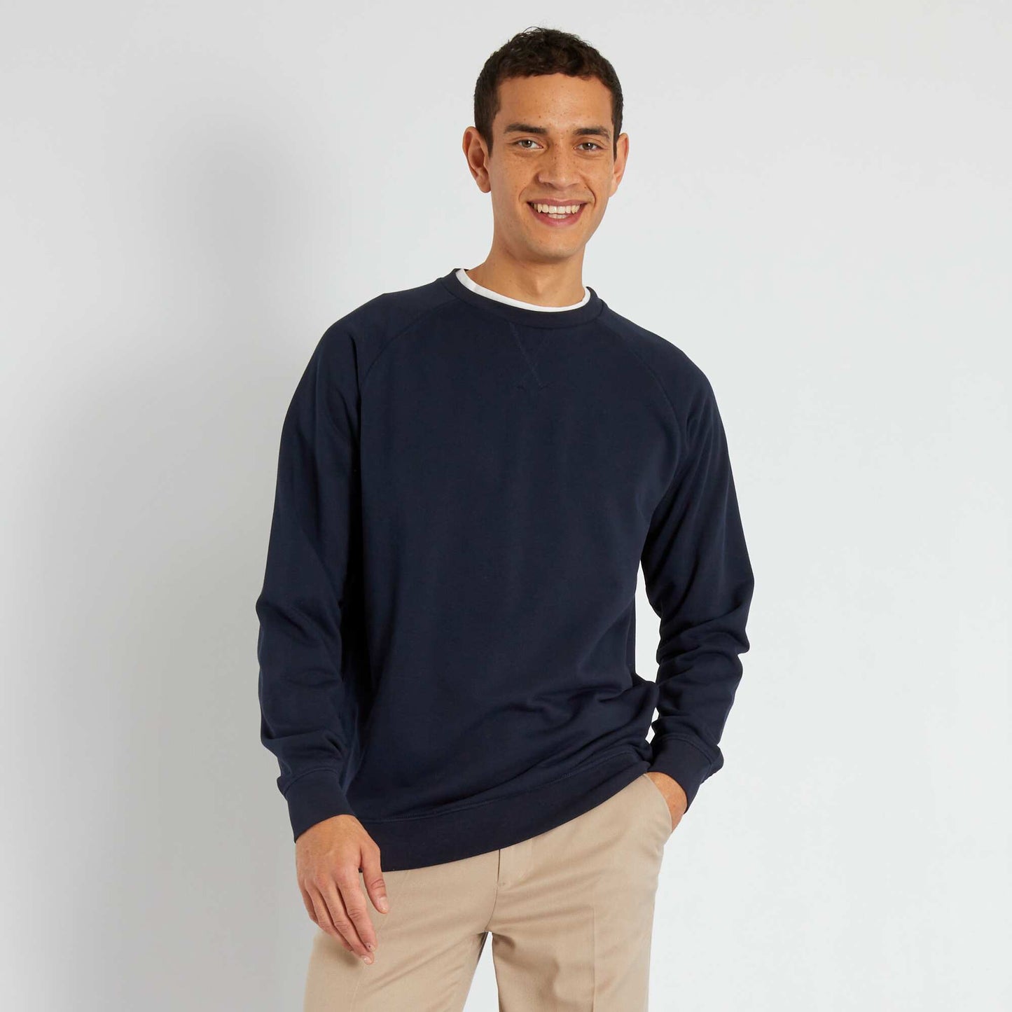 Plain sweatshirt fabric sweater BLUE