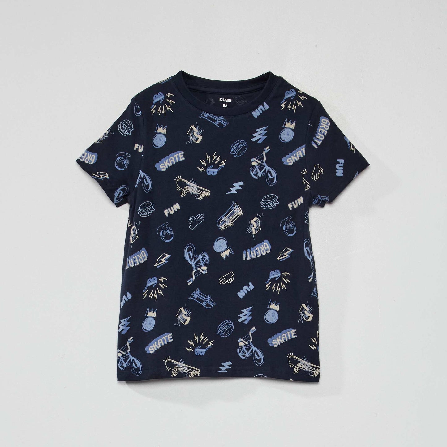 Pure cotton patterned T-shirt BLUE