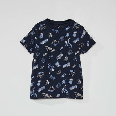 Pure cotton patterned T-shirt BLUE