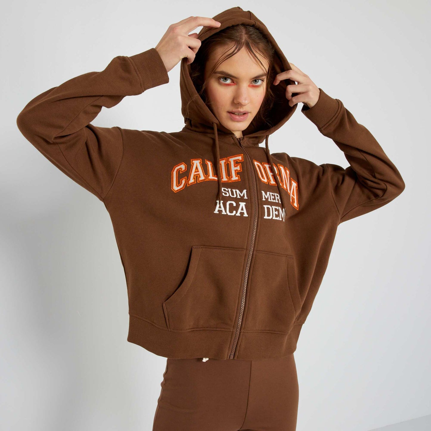 USA print hoodie BROWN