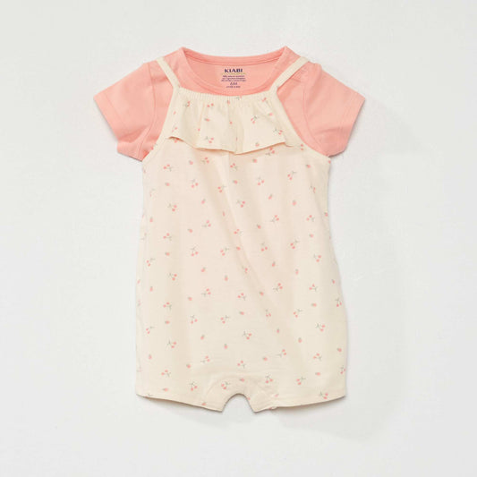 Cotton T-shirt and dungarees set PINK