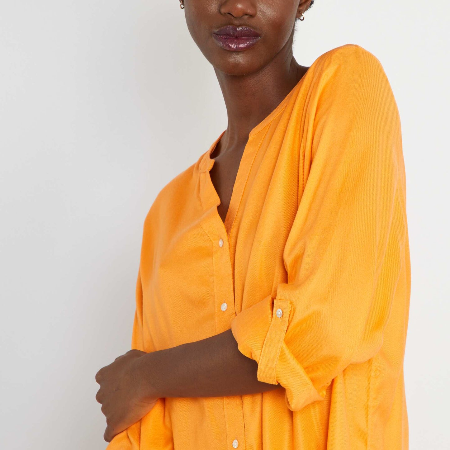 Flowing blouse with mandarin collar ORANGE