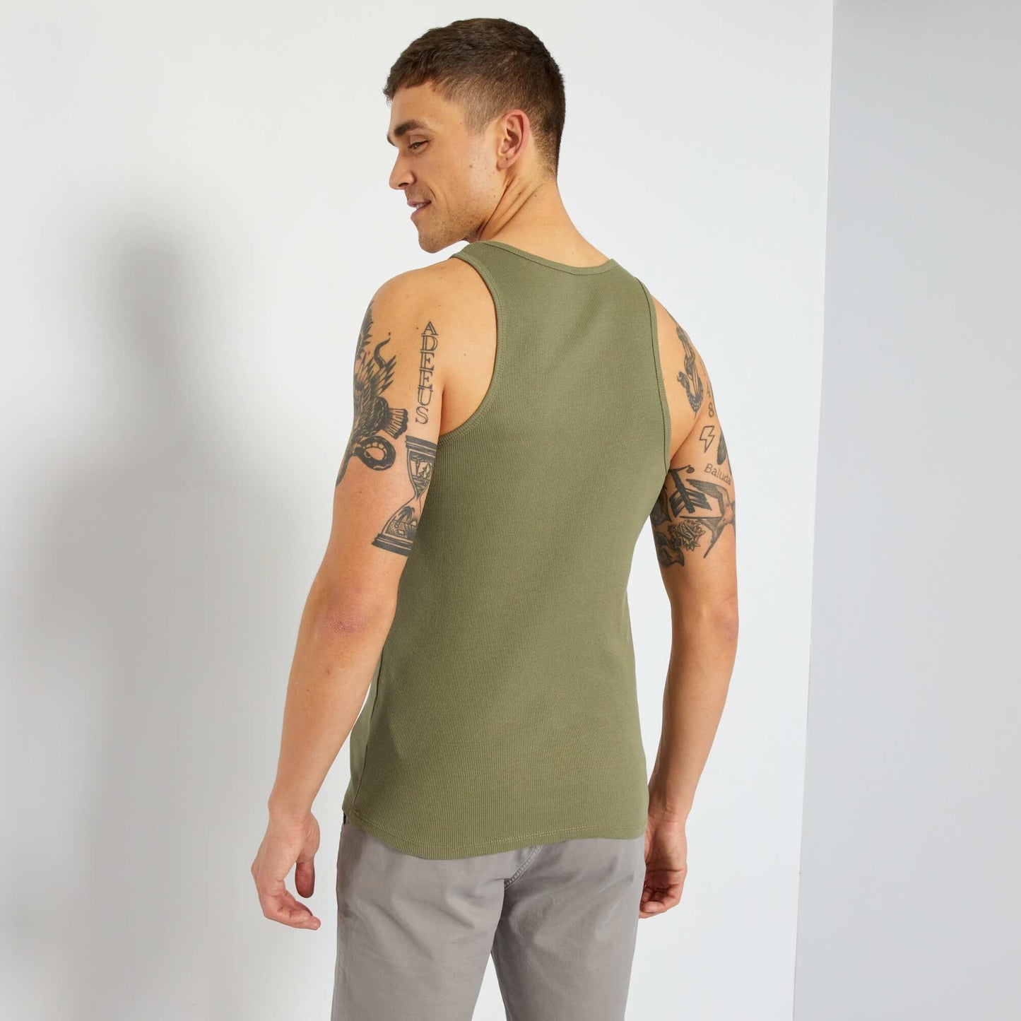 Plain ribbed vest top lichen green