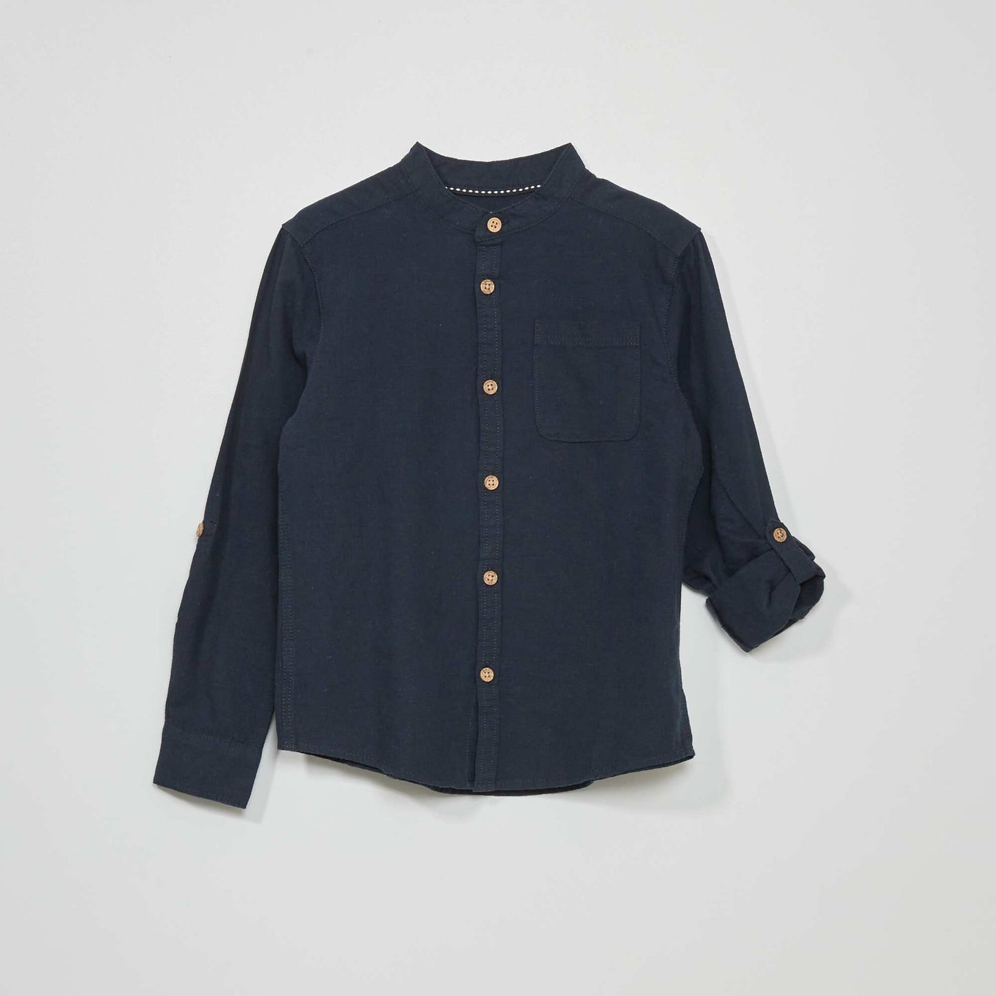 Linen shirt with mandarin collar blue