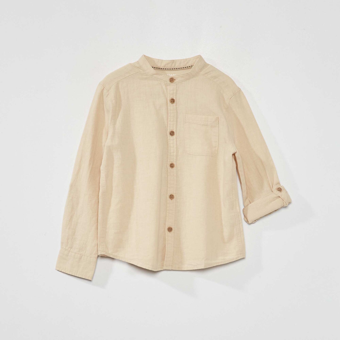 Linen shirt with mandarin collar BEIGE GRAY