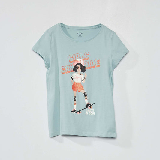 Round-neck T-shirt with cute print BLUE