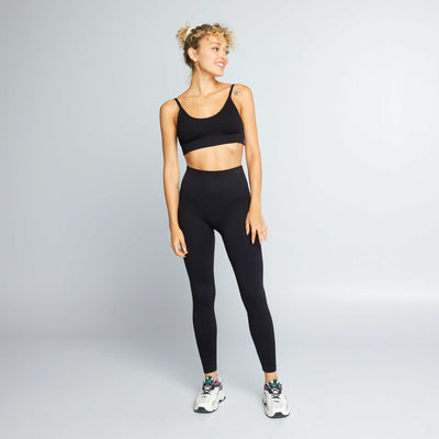 Ribbed knit sports leggings black